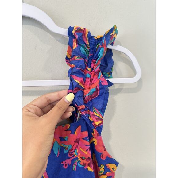 J Crew Women Dress Square Neck Midi Blue Cotton Preppy Floral Boho Size 6 2224 - Picture 7 of 13